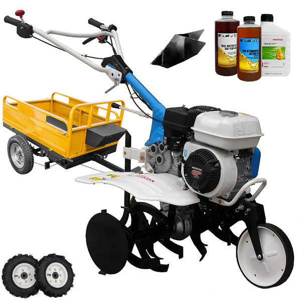 Motosapa AGT 5580 motor Honda GP160 5.5 CP latime lucru 80 cm 2+1 viteze freze rarita fixa roti cauciuc 4.00-8 remorca 2.6l ulei