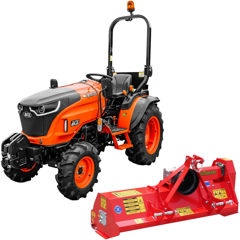 Tractor ACE VEER 3000 4WD motor Mitsubishi 25 CP diesel rezervor 25 L 9+3 viteze tractiune 4x4 servo directie anvelope profil agricol 6.00-12" & 8.3x20" + Tocator vegetal / Mulcher cu cadru fix GINGER