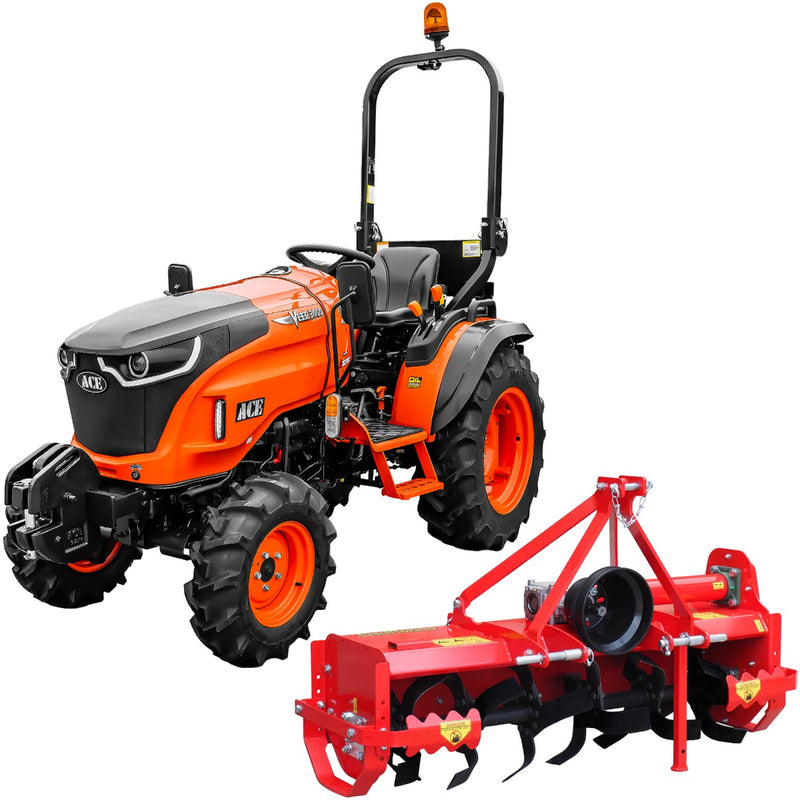 Tractor ACE VEER 3000 4WD motor Mitsubishi 25 CP diesel rezervor 25 L 9+3 viteze tractiune 4x4 servo directie anvelope profil agricol 6.00-12" & 8.3x20" + Freza de pamant TANGO