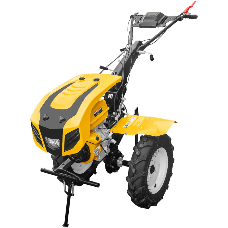 Motocultor AgroPro HS 1100D NEW-1 motor 18 CP benzina EURO V 2+1 viteze latime lucru 135 cm freze 2+1+1 roti 5.00-12 capota cu far roti metal plug arat rarita reglabila plug cartofi 5l ulei
