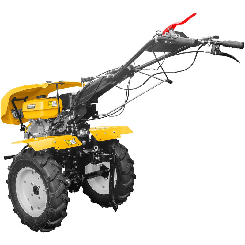 Motocultor AgroPro HS 1100D NEW-1 motor 18 CP benzina EURO V 2+1 viteze latime lucru 135 cm freze 2+1+1 roti 5.00-12 capota cu far roti metal plug arat rarita reglabila 5l ulei