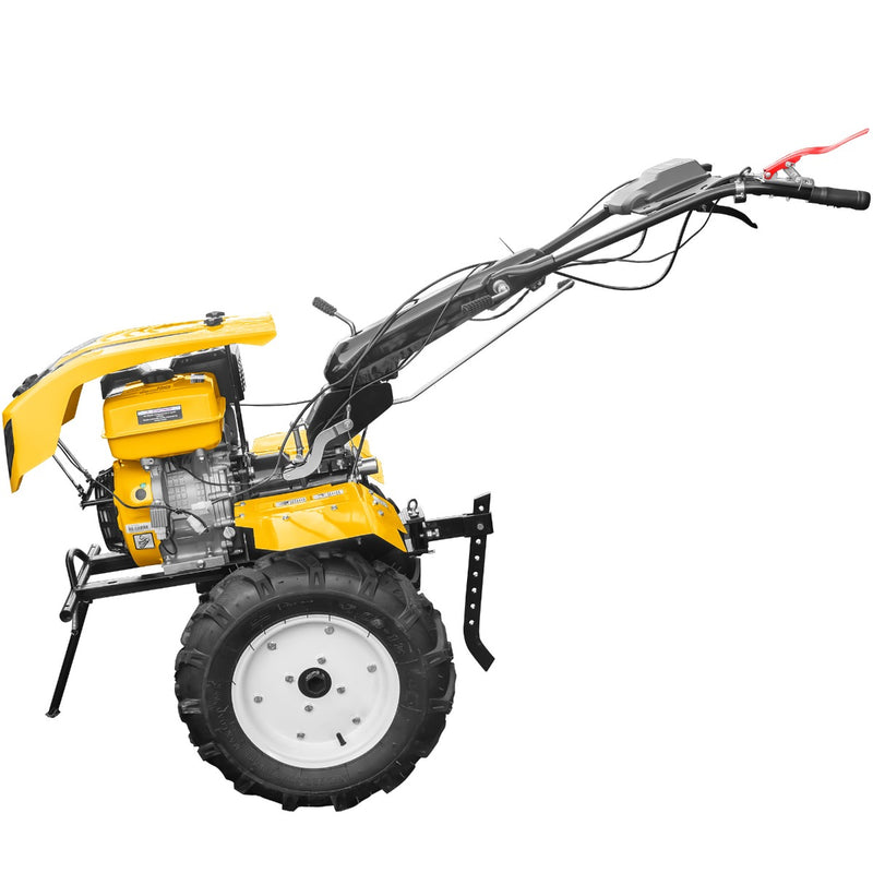Motocultor AgroPro HS 1100D NEW-1 motor 18 CP benzina EURO V 2+1 viteze latime lucru 135 cm freze 2+1+1 roti 5.00-12 capota cu far roti metal plug arat rarita reglabila plug cartofi 5l ulei