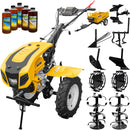 Motocultor AgroPro HS 1100D NEW-1 motor 18 CP benzina EURO V 2+1 viteze latime lucru 135 cm freze 2+1+1 roti 5.00-12 capota cu far roti metal plug arat rarita reglabila plug cartofi cultivator plug reversibil remorca 5l ulei
