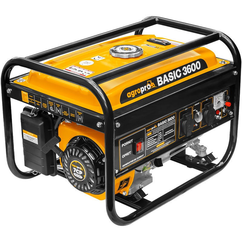 Generator de curent AgroPro BASIC 3600 putere max 3.1 kW Euro 5 motor 7 CP 210 cmc benzina rezervor 15 L AVR monofazat