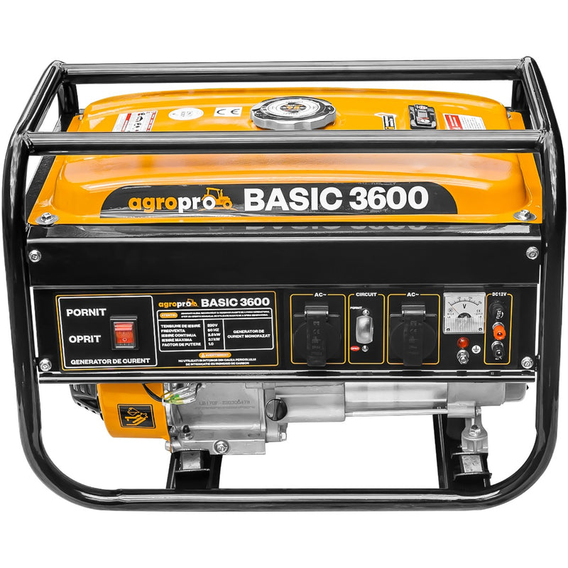 Generator de curent AgroPro BASIC 3600 benzina/GPL putere max 3.1 kW Euro 5 motor 7 CP 210 cmc rezervor 15 L AVR monofazat