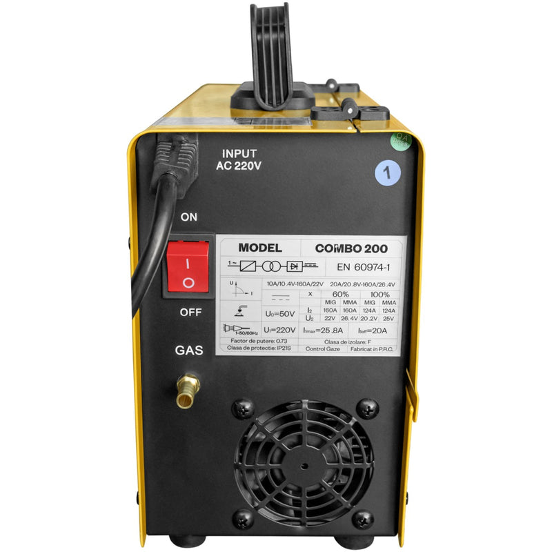 Aparat sudura profesional AgroPro Combo 200 tip invertor functie FLUX-MIG-MMA-TIG amperaj 160A 220V electrod 1.6-3.2mm rola sarma flux 0.8mm 1Kg inclusa accesorii incluse kit TIG regulator gaz