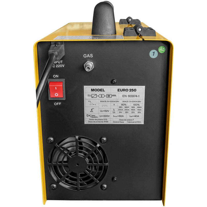 Aparat sudura profesional AgroPro Euro 250 tip invertor functie MIG-MMA-TIG amperaj 200A 220V, electrod 1.6-4mm rola sarma 0.8mm 1Kg accesorii incluse