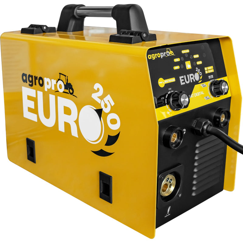 Aparat sudura profesional AgroPro Euro 250 tip invertor functie MIG-MMA-TIG amperaj 200A 220V, electrod 1.6-4mm rola sarma 0.8mm 1Kg accesorii incluse kit TIG regulator gaz