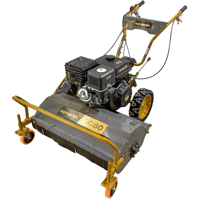 Tocator vegetatie AgroPro GC80 motor 16 CP latime lucru 80 cm 2+1 viteze 54 lame ghidon reglabil roti pline 320 x 100 mm