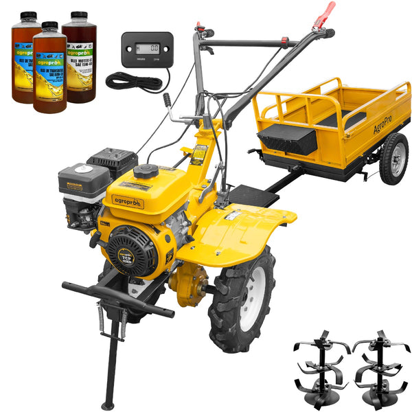 Motocultor AgroPro HS 1000 motor 7 CP 2+1 viteze latime lucru 65-95 cm freze roti cauciuc 4.00x8 priza putere tahometru remorca 3l ulei