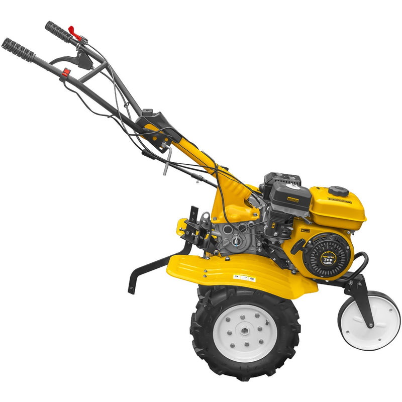 Motosapa AgroPro HS 500 motor 7 CP 2+1 viteze latime lucru 90-120 cm freze roti cauciuc 4.00x8 roata frontala tahometru roti metal plug arat rarita reglabila plug cartofi cupla accesorii 2l ulei