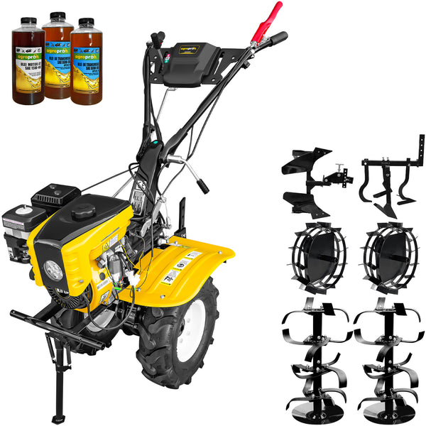 Motocultor AgroPro HS 1000B motor 8 CP benzina EURO V 2+1 viteze latime lucru 115 cm freze 2+1+1 roti 5.00-8" roti metal cultivator plug reversibil 3l ulei
