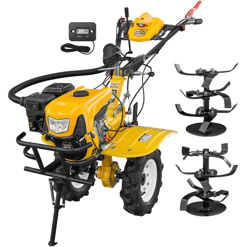 Motocultor AgroPro HS 950 NEW motor 8 CP benzina 2+1 viteze latime lucru 65-90 cm freze roti cauciuc 4.00x8" capota cu far LED tahometru remorca 3l ulei