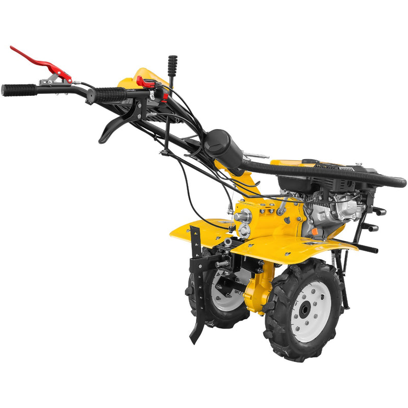 Motocultor AgroPro HS 950 NEW motor 8 CP benzina 2+1 viteze latime lucru 65-90 cm freze roti cauciuc 4.00x8" capota cu far LED tahometru roti metal cultivator plug reversibil 3l ulei