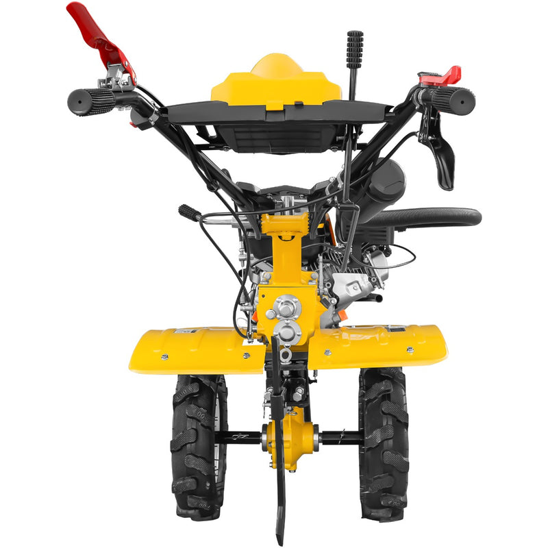 Motocultor AgroPro HS 950 NEW motor 8 CP benzina 2+1 viteze latime lucru 65-90 cm freze roti cauciuc 4.00x8" capota cu far LED tahometru roti metal plug arat rarita reglabila plug cartofi cultivator 3l ulei