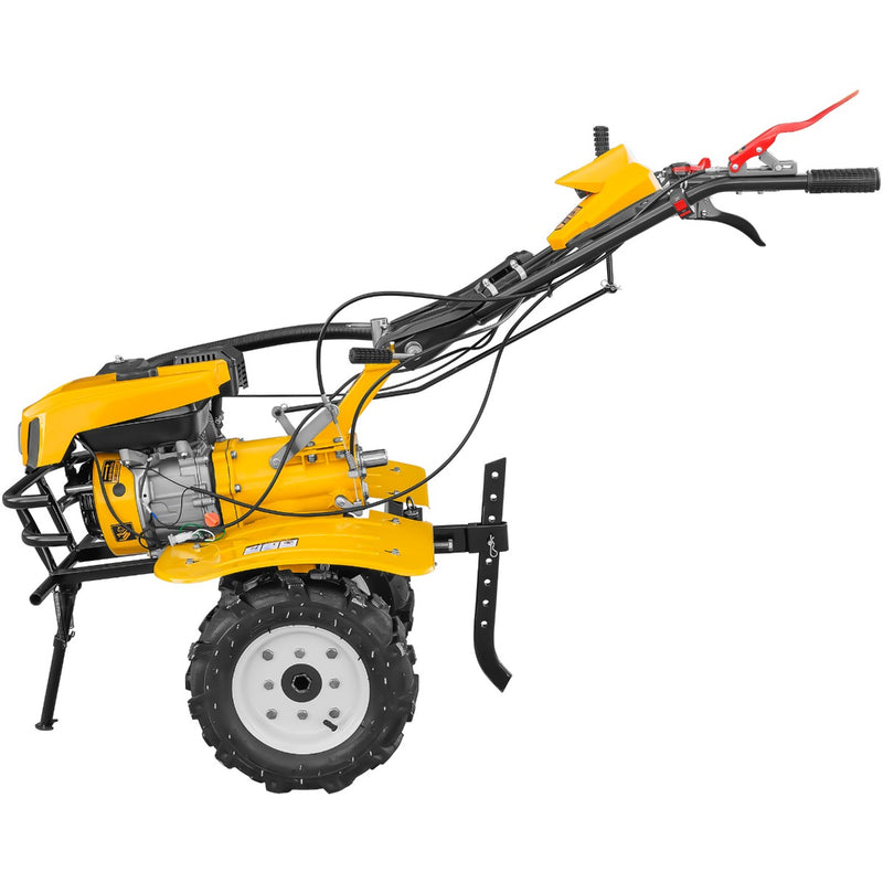 Motocultor AgroPro HS 950 NEW motor 8 CP benzina 2+1 viteze latime lucru 65-90 cm freze roti cauciuc 4.00x8" capota cu far LED tahometru roti metal plug arat rarita reglabila plug cartofi cultivator plug reversibil remorca 3l ulei