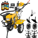 Motocultor AgroPro HS 950 NEW motor 8 CP benzina 2+1 viteze latime lucru 65-90 cm freze roti cauciuc 4.00x8" capota cu far LED tahometru roti metal plug arat rarita reglabila plug cartofi 3l ulei