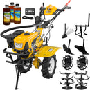 Motocultor AgroPro HS 950 NEW motor 8 CP benzina 2+1 viteze latime lucru 65-90 cm freze roti cauciuc 4.00x8" capota cu far LED tahometru roti metal plug arat rarita reglabila plug cartofi cultivator 3l ulei