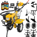 Motocultor AgroPro HS 950 NEW motor 8 CP benzina 2+1 viteze latime lucru 65-90 cm freze roti cauciuc 4.00x8" capota cu far LED tahometru roti metal plug arat rarita reglabila plug cartofi cultivator plug reversibil 3l ulei