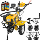 Motocultor AgroPro HS 950 NEW motor 8 CP benzina 2+1 viteze latime lucru 65-90 cm freze roti cauciuc 4.00x8" capota cu far LED tahometru roti metal cultivator plug reversibil 3l ulei