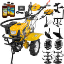 Motocultor AgroPro HS 950 NEW motor 8 CP benzina 2+1 viteze latime lucru 65-90 cm freze roti cauciuc 4.00x8" capota cu far LED tahometru roti metal plug arat rarita reglabila plug cartofi cultivator plug reversibil remorca 3l ulei
