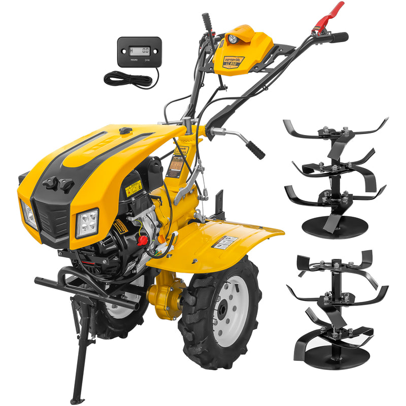 Motocultor AgroPro LC 850 motor Loncin 7 CP benzina 2+1 viteze latime lucru 65-90 cm freze roti cauciuc 4.00x8" capota cu faruri LED tahometru