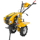 Motocultor AgroPro LC 850 motor Loncin 7 CP benzina 2+1 viteze latime lucru 65-90 cm freze roti cauciuc 4.00x8" capota cu faruri LED tahometru roti metal plug arat rarita reglabila plug cartofi cultivator plug reversibil remorca 3l ulei