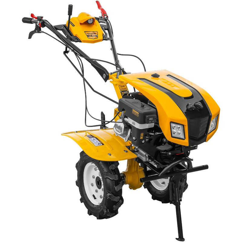 Motocultor AgroPro LC 850 motor Loncin 7 CP benzina 2+1 viteze latime lucru 65-90 cm freze roti cauciuc 4.00x8" capota cu faruri LED tahometru
