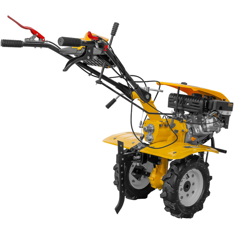 Motocultor AgroPro LC 850 motor Loncin 7 CP benzina 2+1 viteze latime lucru 65-90 cm freze roti cauciuc 4.00x8" capota cu faruri LED tahometru