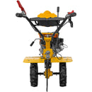 Motocultor AgroPro LC 850 motor Loncin 7 CP benzina 2+1 viteze latime lucru 65-90 cm freze roti cauciuc 4.00x8" capota cu faruri LED tahometru roti metal plug arat rarita reglabila plug cartofi cultivator plug reversibil remorca 3l ulei