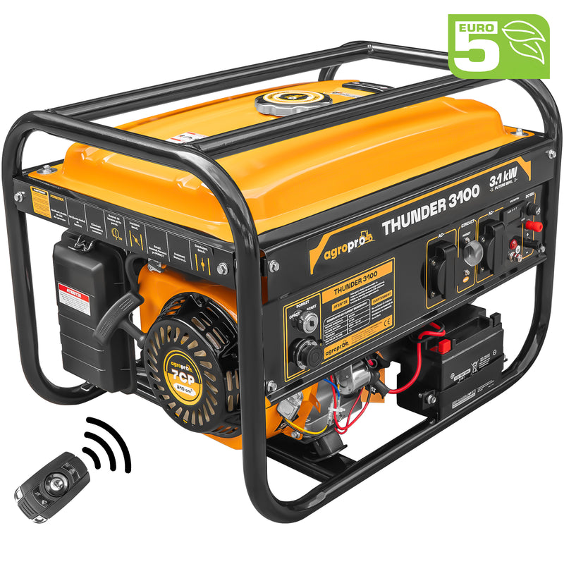 Generator curent AgroPro THUNDER 3100 putere 3.1kW 230V monofazat benzina rezervor 15 L pornire electrica telecomanda AVR permite automatizare ATS