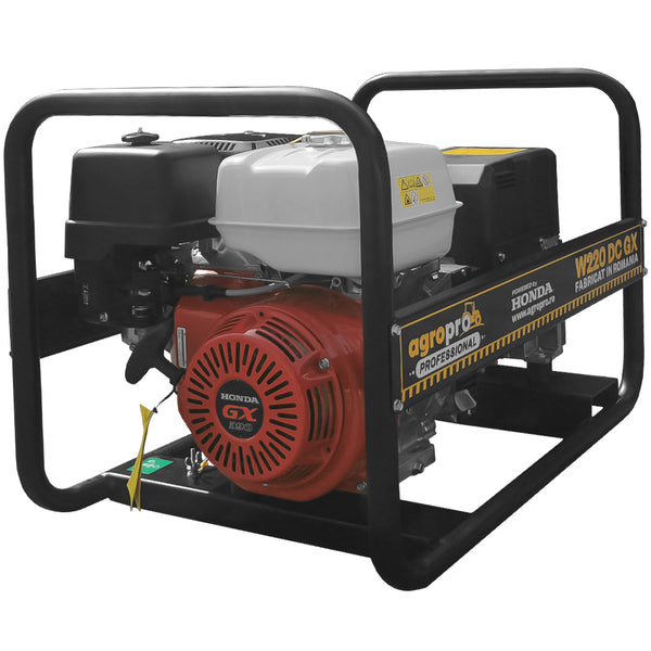 Generator curent pentru sudare industrial AgroPro W220 DC GX motor Honda GX 390 13 CP putere maxima 6.5 kVA benzina trifazat