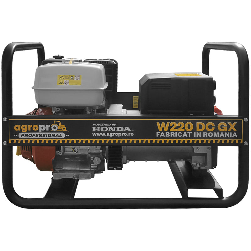 Generator curent pentru sudare industrial AgroPro W220 DC GX motor Honda GX 390 13 CP putere maxima 6.5 kVA benzina trifazat