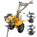 Motocultor AgroPro G900L motor 8 CP benzina 2+1 viteze latime lucru 65-95 cm freze roti cauciuc 4.00x8" capota far LED roti metal plug arat rarita reglabila plug cartofi 3l ulei