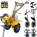 Motocultor AgroPro G900L motor 8 CP benzina 2+1 viteze latime lucru 65-95 cm freze roti cauciuc 4.00x8" capota far LED roti metal plug arat rarita reglabila plug cartofi cultivator plug reversibil 3l ulei