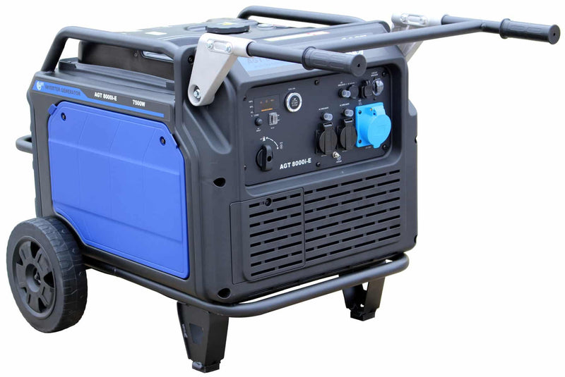 Generator curent tip invertor AGT 8000 I-E putere maxima 7.5 kVA pornire electrica tensiune 230 V benzina autonomie 4.5 h rezervor 25 l