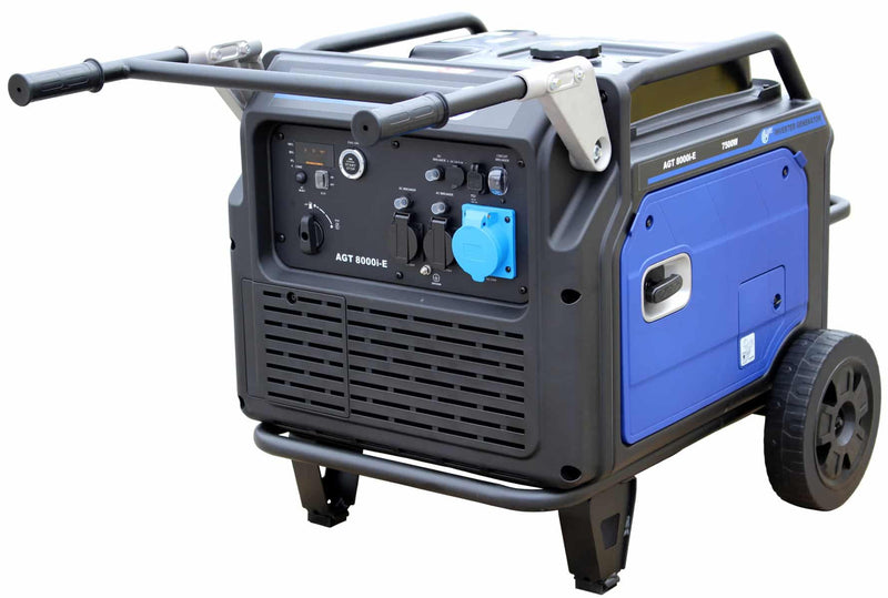 Generator curent tip invertor AGT 8000 I-E putere maxima 7.5 kVA pornire electrica tensiune 230 V benzina autonomie 4.5 h rezervor 25 l