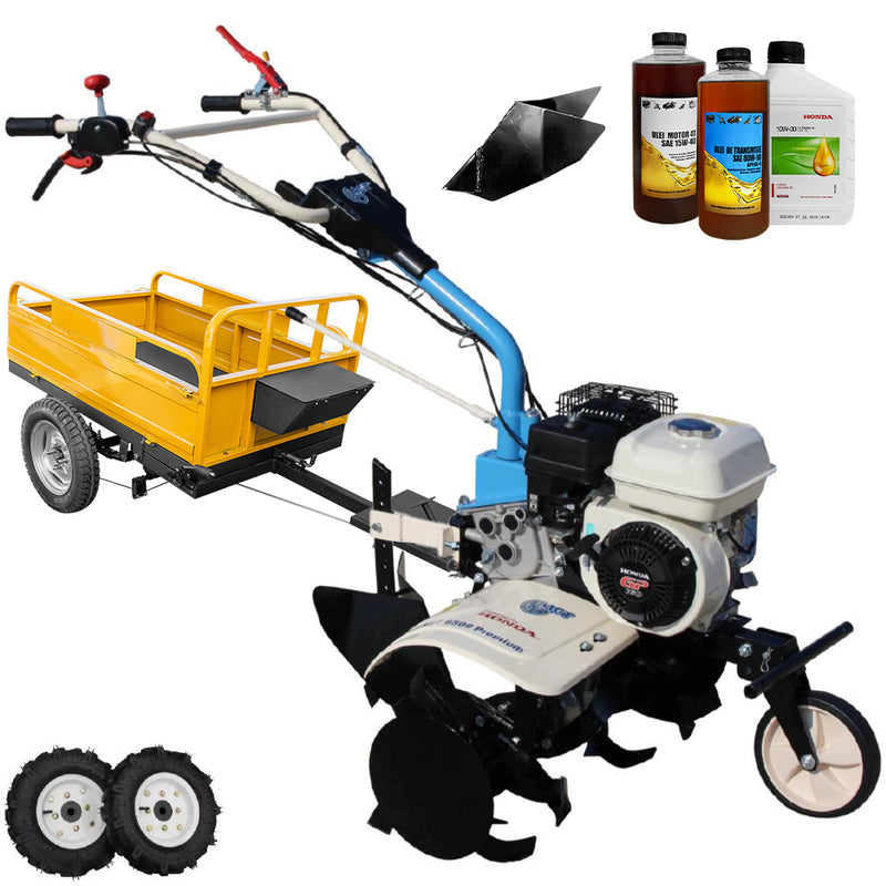 Motosapa AGT 6500 PREMIUM motor Honda GP160 5.5 CP latime lucru 80 cm 2+1 viteze freze rarita fixa roti cauciuc 4.00-8 remorca 2.6l ulei