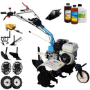 Motosapa AGT 6500 PREMIUM motor Honda GP200 6.5 CP latime lucru 80 cm 2+1 viteze freze rarita fixa roti cauciuc 4.00-8 roti metal plug arat rarita reglabila plug cartofi cultivator remorca 2.6l ulei