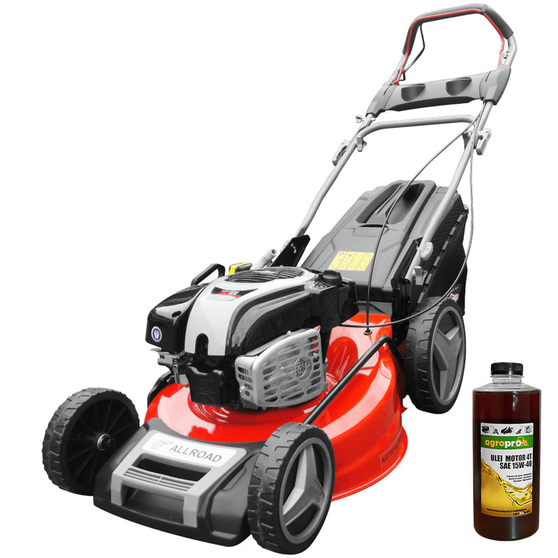 Masina de tuns gazonul AGT 53 ALLROAD motor Briggs&Stratton 750EX 4 CP DOV autopropulsie reglare centralizata 8 trepte latime taiere 53 cm cos 65 l + 1l ulei motor