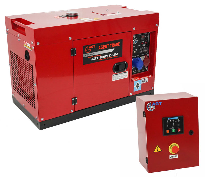 Generator de curent trifazat AGT 8003 DSEA insonorizat 6,5 kW diesel pornire electrica rezervor 15L AVR + automatizare ATS