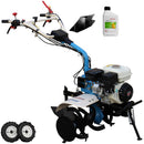 Motocultor AGT 7500 PREMIUM motor Honda GP200 6.5 CP latime lucru 80 cm 2+1 viteze freze rarita fixa roti cauciuc 4.00-8 roti metal plug arat rarita reglabila plug cartofi cultivator plug reversibil 3.6l ulei