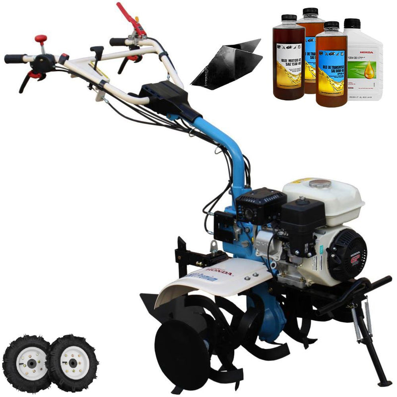 Motocultor AGT 7500 PREMIUM motor Honda GP200 6.5 CP latime lucru 80 cm 2+1 viteze freze rarita fixa roti cauciuc 4.00-8 3.6l ulei