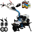Motocultor AGT 7500 PREMIUM motor Honda GX200 6.5 CP latime lucru 80 cm 2+1 viteze freze rarita fixa roti cauciuc 4.00-8 roti metal plug arat rarita reglabila 3.6l ulei