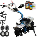Motocultor AGT 7500 PREMIUM motor Honda GP200 6.5 CP latime lucru 80 cm 2+1 viteze freze rarita fixa roti cauciuc 4.00-8 roti metal cultivator plug reversibil 3.6l ulei