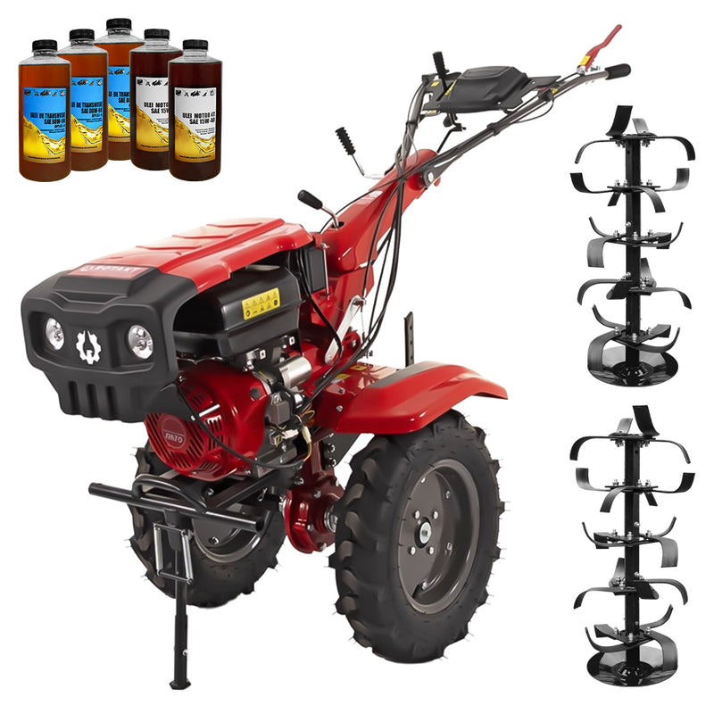 Motocultor Rotakt Apollo RO13R-2P motor 13 CP benzina 2+1 viteze latime lucru 56-135 cm freze roti cauciuc 5.00-12" 2 prize putere 5l ulei
