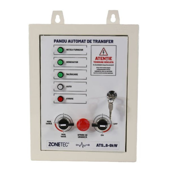 Panou automat de control si transfer Zonetec ATS_6-9KW_M pentru generatoare de curent monofazate