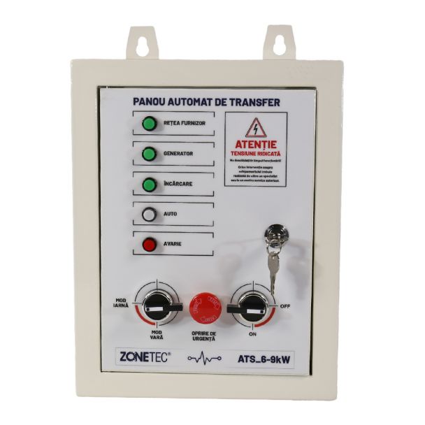 Panou automat de control si transfer Zonetec ATS_6-9KW_M pentru generatoare de curent monofazate