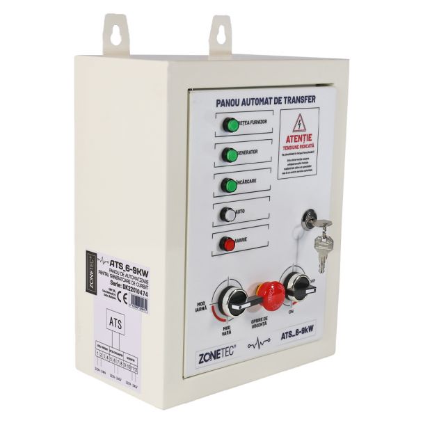 Panou automat de control si transfer Zonetec ATS_6-9KW_M pentru generatoare de curent monofazate