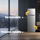 Frigider Samus SX346E cu 2 usi si 4 rafturi 248 litri clasa E argintiu inaltime 165.5 cm termostat reglabil dezghetare automata la frigider usi reversibile picioare reglabile